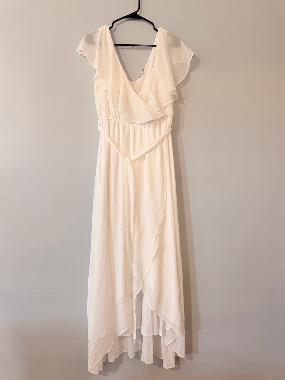 Baltic Born Ivory Ruffle V-Neck High-Low Maxi Dress